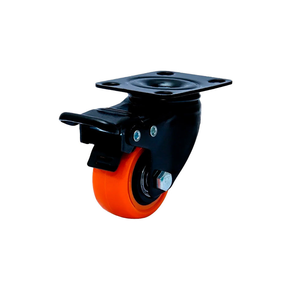 Rodízio Giratório Com Freio 2" PVC Preto e Laranja - Colson