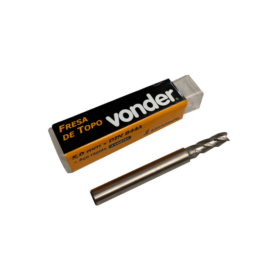 Fresa de topo em aço rápido 5,0 mm, com 4 cortes, DIN 844A, VONDER