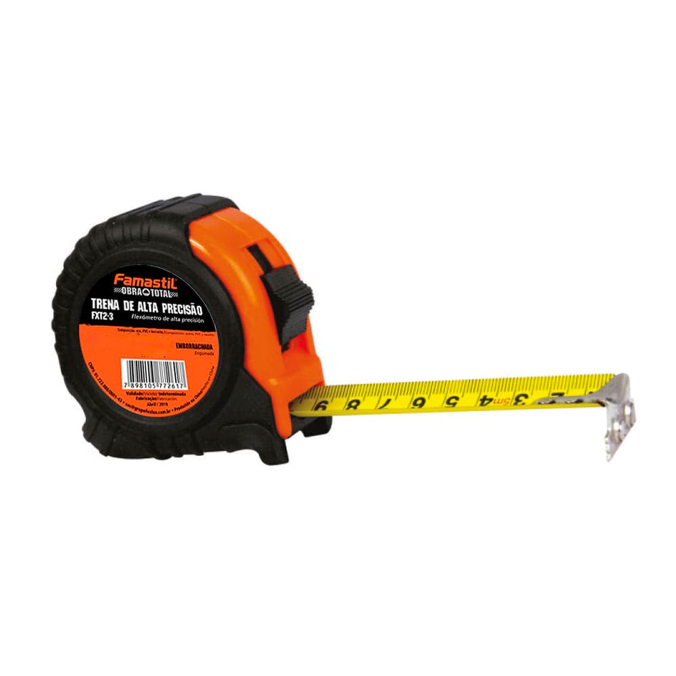 Trena Emborrachada 10m X 25mm - Alta Precisão em Aço Emborrachada - Famastil