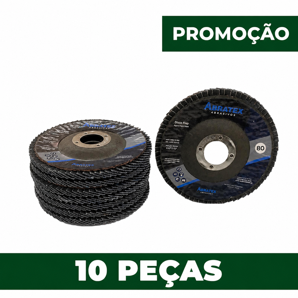 Kit 10 Discos Flap 115mm Grão 80 Eco Abratex | Abraflex
