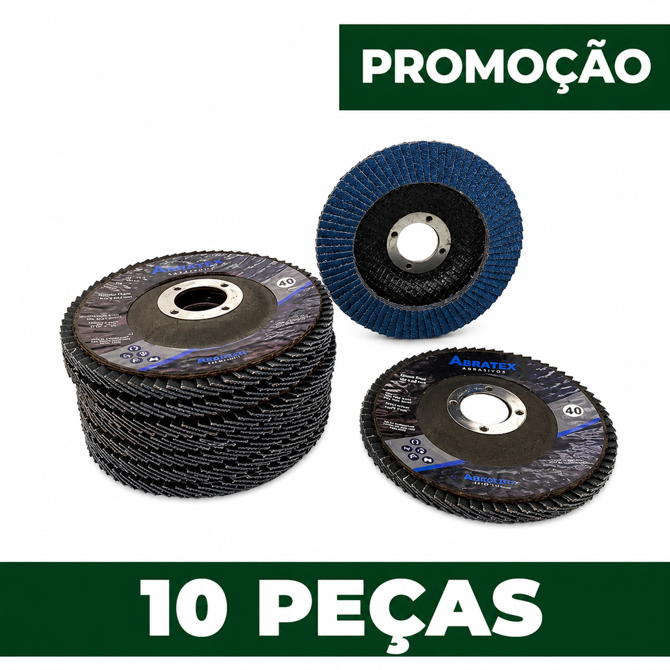 Kit 10 Discos Flap 115mm Grão 40 Eco Abratex | Abraflex