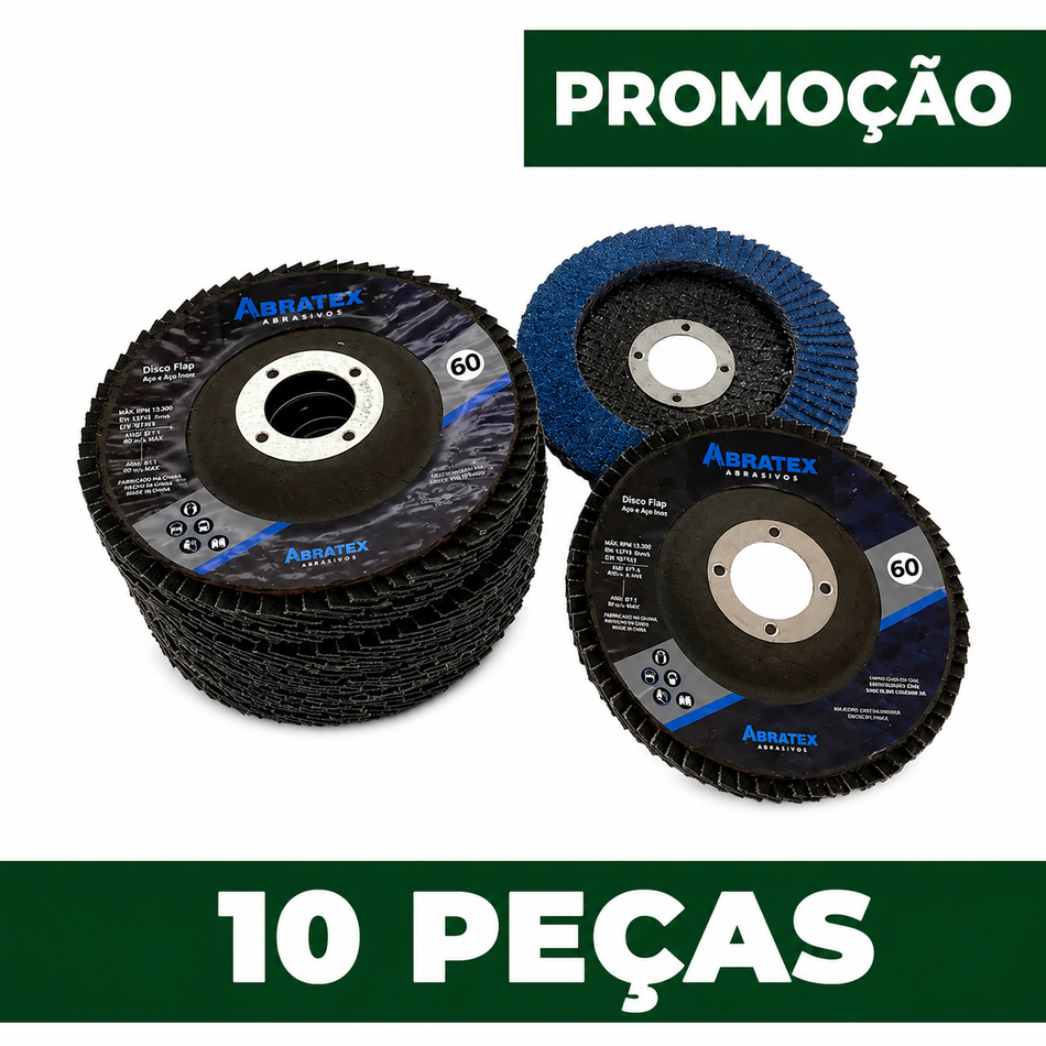 Kit 10 Discos Flap 115mm Grão 60 Eco Abratex | Abraflex