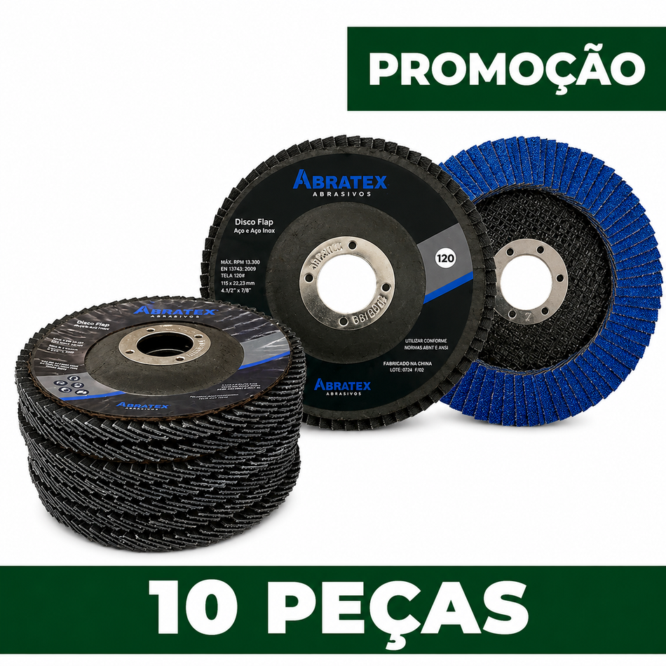 Kit 10 Discos Flap 115mm Grão 120 Eco Abratex | Abraflex