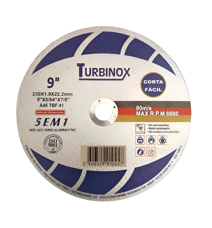 Kit 10 Discos Corte Turbinox 9 230 X 1,9 - Alta Performance Azul