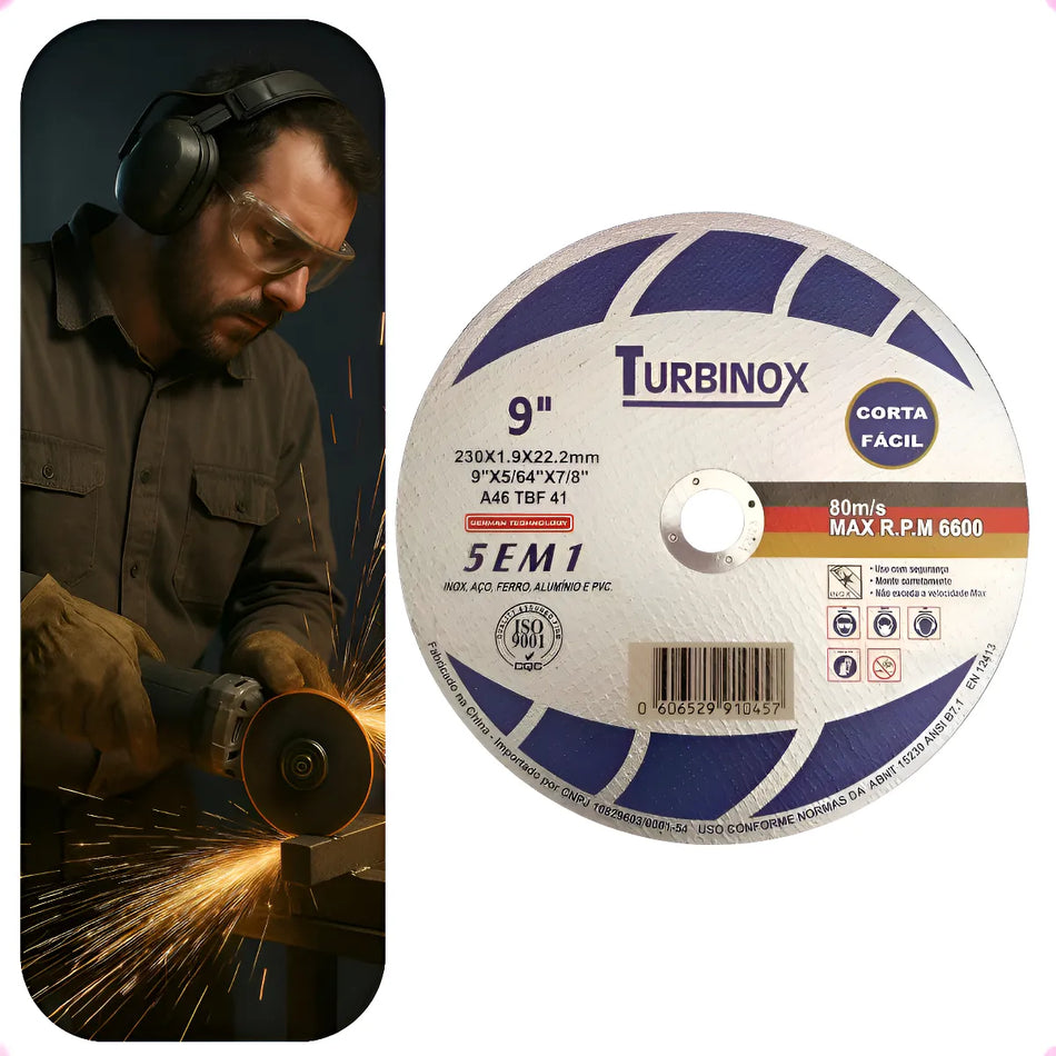 Kit 10 Discos Corte Turbinox 9 230 X 1,9 - Alta Performance Azul