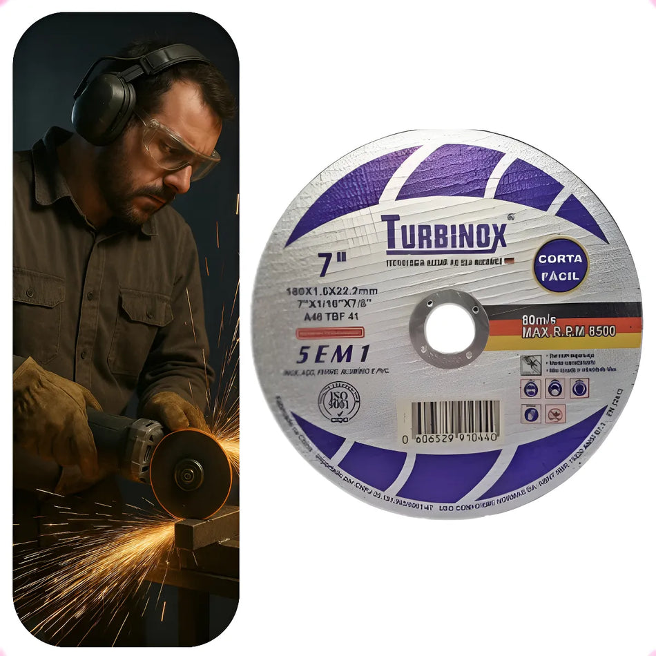 Kit 10 Discos Corte Turbinox 7 180 X 1,6 Alta Performance Azul