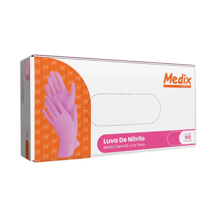 Luva Nitrílica Descartável G Rosa Medix - Caixa 100 Unidades - CA 44528