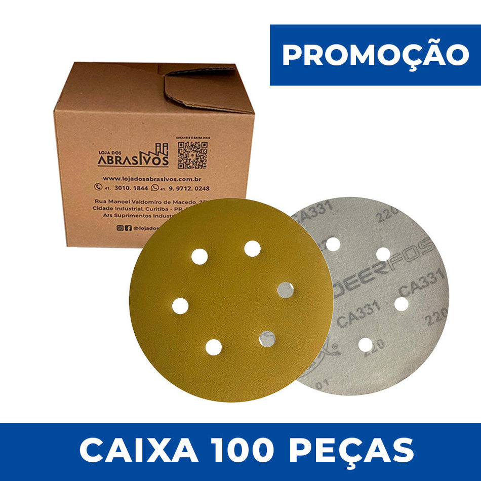 Disco Lixa Velcro 150 - 6" - CA331 - 6 Furos - Caixa 100 Un.