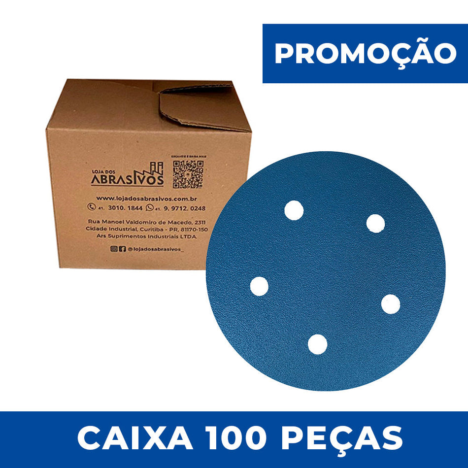 Disco Lixa Velcro 125mm - 5" - Filme - 5 Furos - Caixa 100 un.
