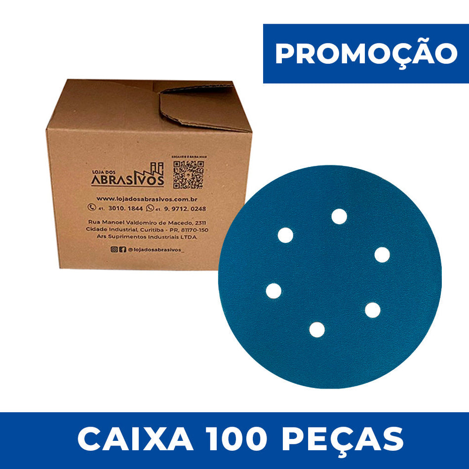 Disco Lixa Velcro 150mm - 6" - Filme - 6 Furos - Caixa 100 un.