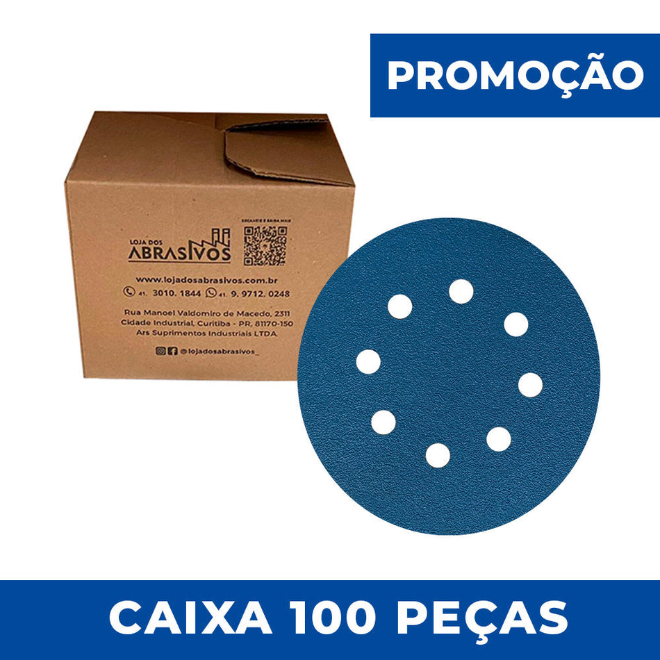Disco Lixa Velcro 125mm - 5" - Filme - 8 Furos - Caixa 100 un.