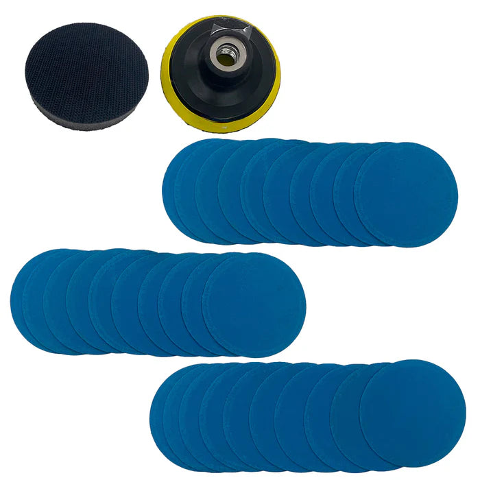 Kit de Restauração de Farol – 50 Discos de Lixa Velcro 75mm + Interface e prato